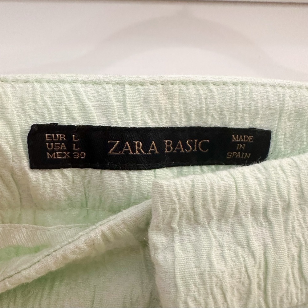 Zara Cropped Flat Front Crepe Pants Pastel Green Textured sz Large - Picture 5 of 6